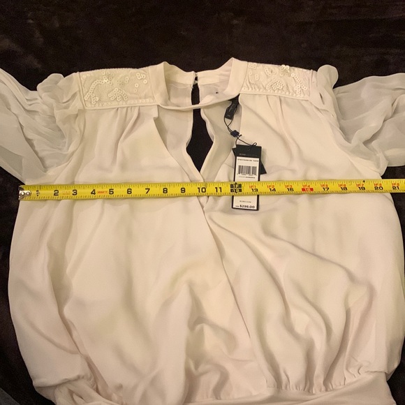 $298 NWT BCBGMAXAZRIA EMBELLISHED LONG SLEEVE FAUX WRAP BODYSUIT GARDENIA SZ 06 - Picture 13 of 17